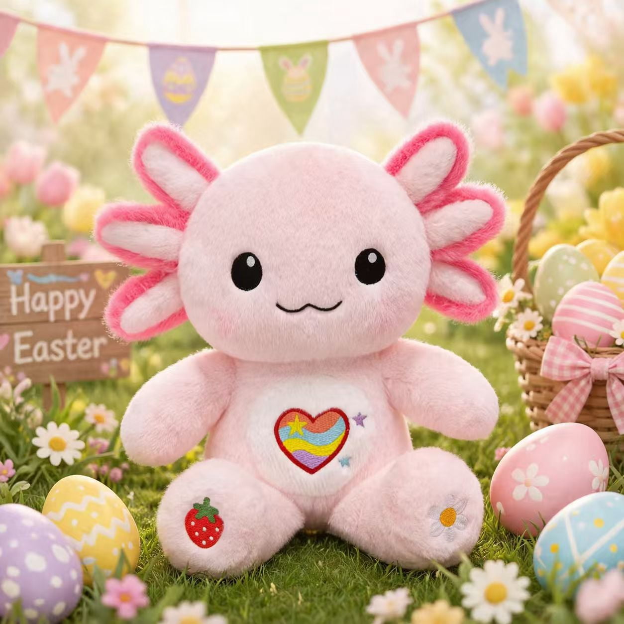 27cm/10.6in Pink Axolotl Plush Toy, Easter Plush Stuffed Animal for Kids, Soft Kawaii Gift, Cute Spring Basket Stuffer, Easter Party & Birthday Decor