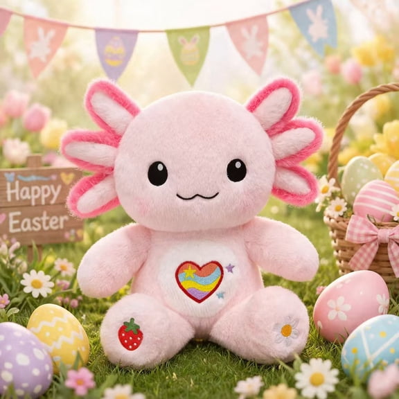 27cm/10.6in Pink Axolotl Plush Toy, Easter Plush Stuffed Animal for Kids, Soft Kawaii Gift, Cute Spring Basket Stuffer, Easter Party & Birthday Decor