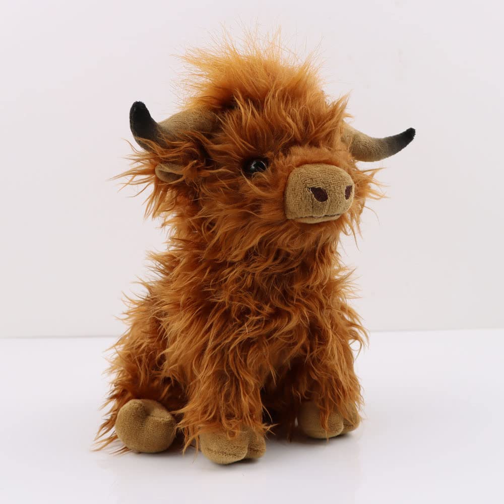 27cm Highland Cow Plush,Cuddly Realistic Cow Stuffed Animal Farm Toy