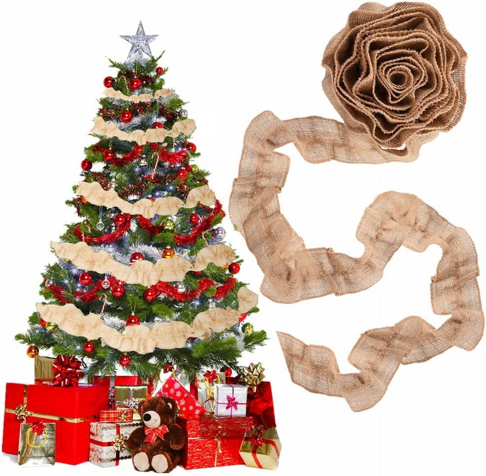 27ft Christmas Buffalo Plaid Ribbon Ruffled Homespun Fabric Garland, Christmas Tree Ribbon Decorations for Christmas Home Wreath Staircase Tree Decor
