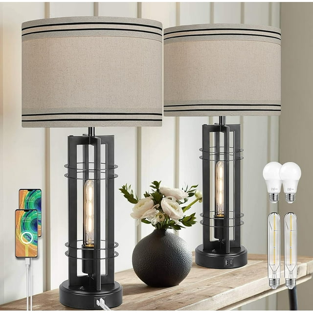 Natural alabaster table lampliving room lamps set of 2nightstand lamp with night lightlamps for living room with linen fabric shadebedside clearance