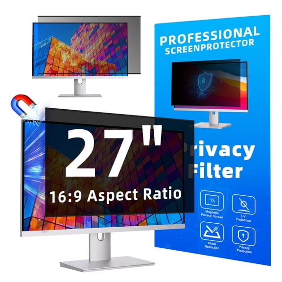 27" Magnetic Computer Privacy Screen Filter for 16:9 Widescreen Monitor Screen Protector, Anti-Glare Blue Light Privacy Filter Shield, Removable Desktop Monitor Privacy Film, Double Sided Reversible