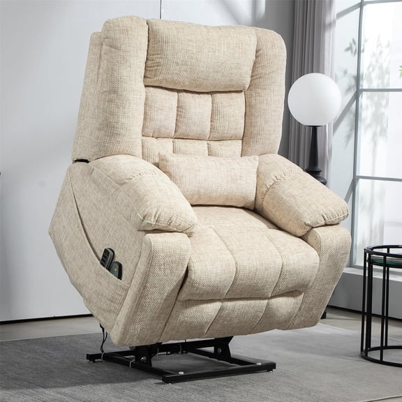 27in Extra Wide Recliner Chair for Big Man 400lbs, Oversized Power Lift Chair with Heat and Massage Hidden Cup Holder, Adjustable Headrest, Backrest, Lumbar & Footrest for Elderly, Cream