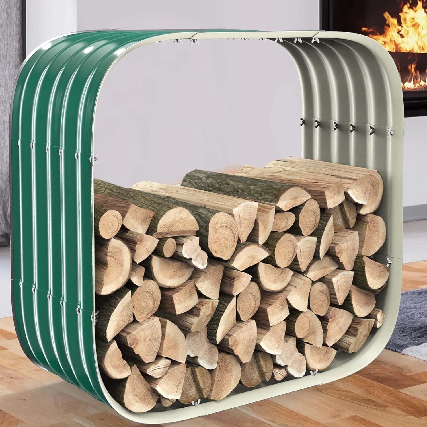 27in Firewood Rack Indoor Outdoor with Cover Roof, Heavy Duty Fireplace ...