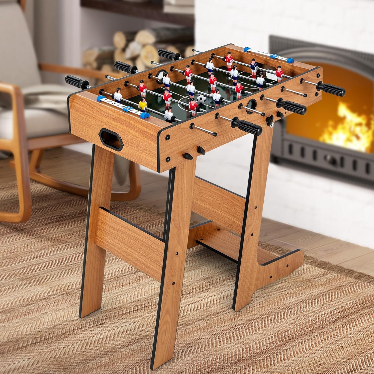 27in Folding Foosball Table with 2 Mini Footballs, Score Keepers - ASTM Certified for Indoor Recreation, Great for Family Game Nights and Parties