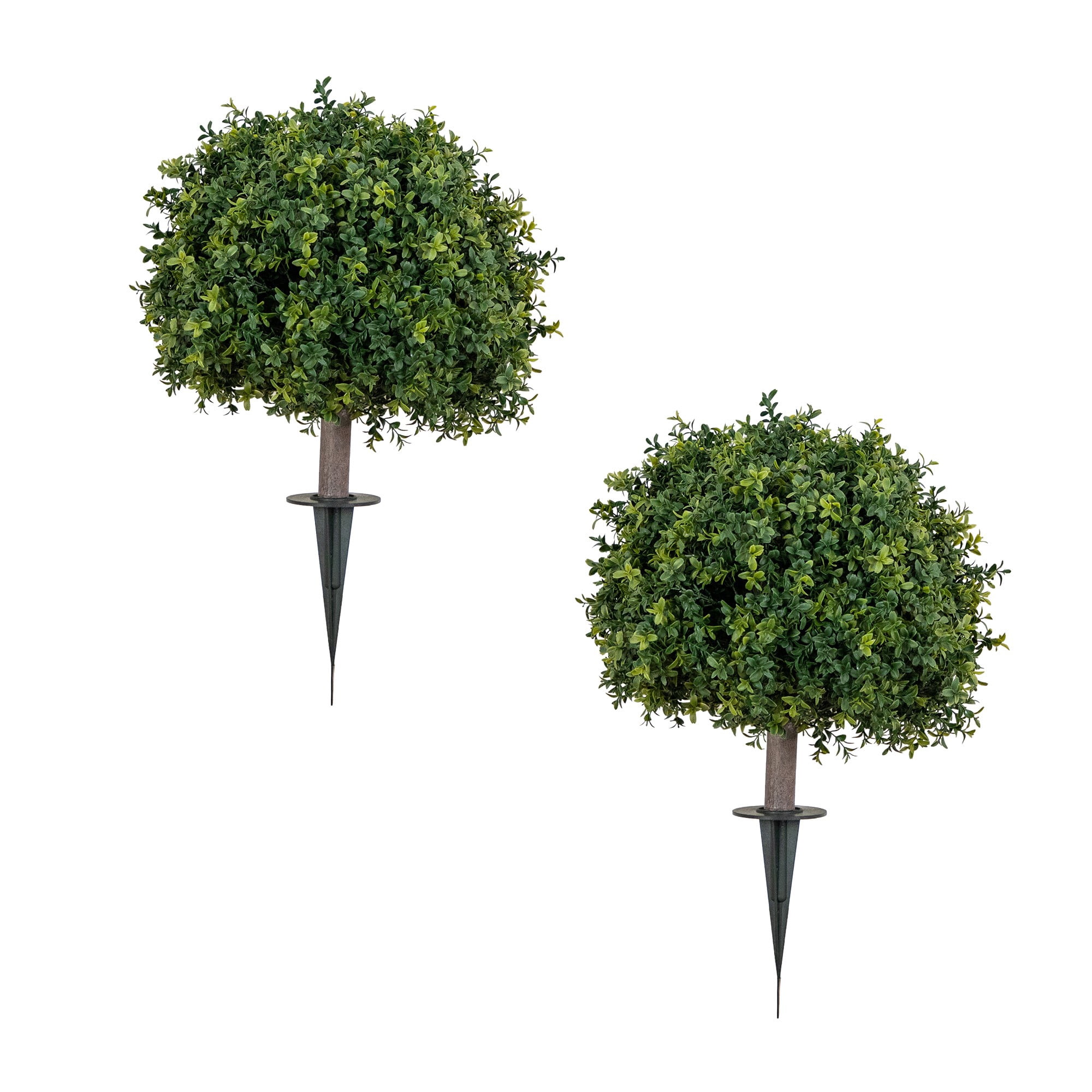 27in. UV Resistant Artificial Boxwood Topiary with Integrated Ground Stake (Indoor/Outdoor) - Set of 2