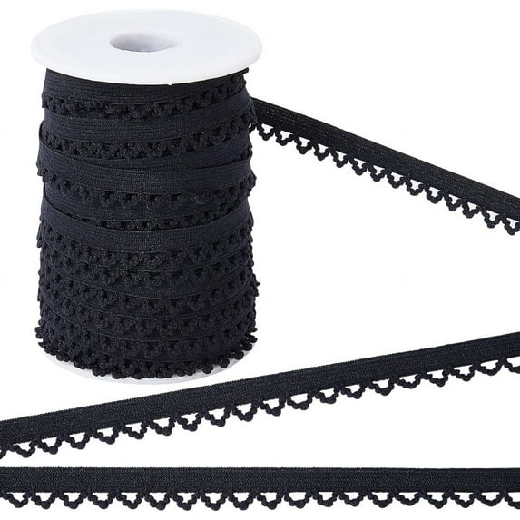 27m 11mm Wide Picot Loop Elastic Lingerie Lace Trim Frilly Spandex Ribbon Stretch Band Webbing Decorative Edge Trimmings for Underwear Dress Headbands Sewing Craft Gift Packaging Black Black