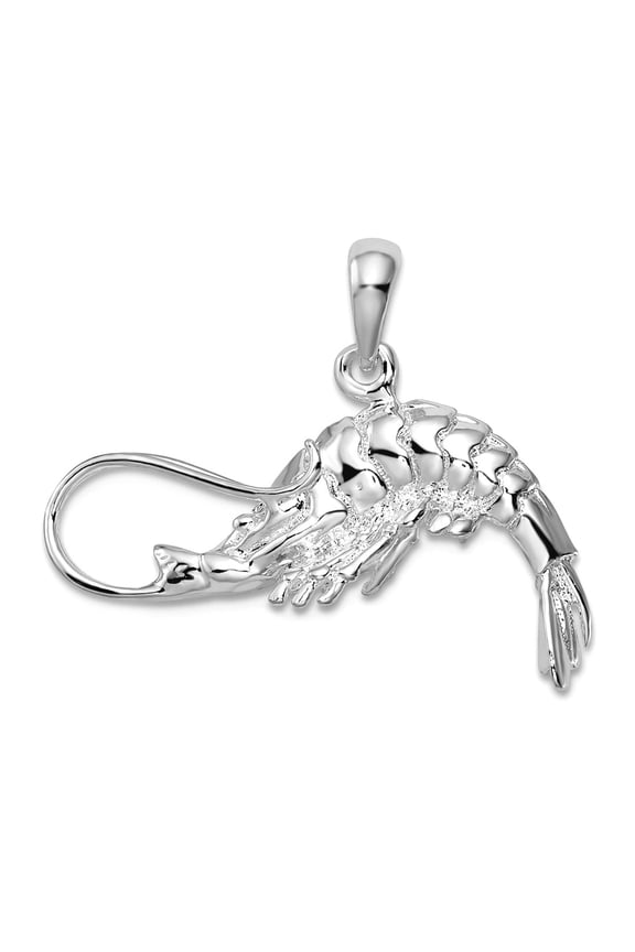 27mm 925 Sterling Silver Rhodium Plated Polished 3d Shrimp Pendant Necklace Pendant for Women