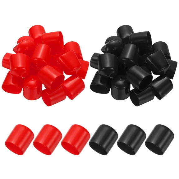 27mm ID Rubber End Caps, 40 PCS Rubber Caps High Temp Rubber Tips Screw Silicone End Caps Flexible Thread Protector for Pipes Screw Blots Tube Fishing Jigs Chair, Black Red