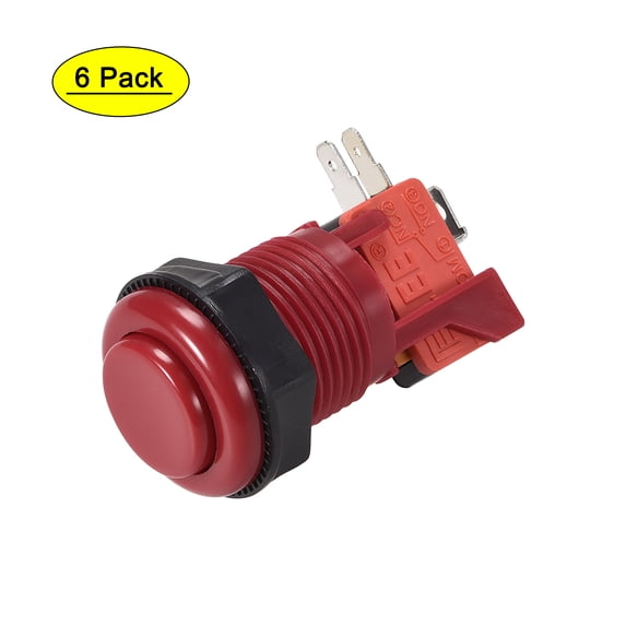 27mm Mounting Hole Momentary Game Push Button Switch with Micro switch for Arcade Video Games Red, 6pcs