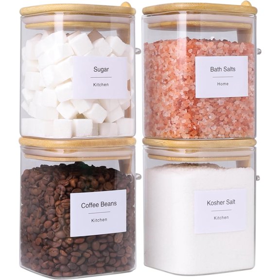 27oz Glass  Storage Jars Set of 4,Clear Glass Storage Containers with  ,Pantry Organization Jar, , Coffee and Sugar Container, Small Canister Set for Kitchen