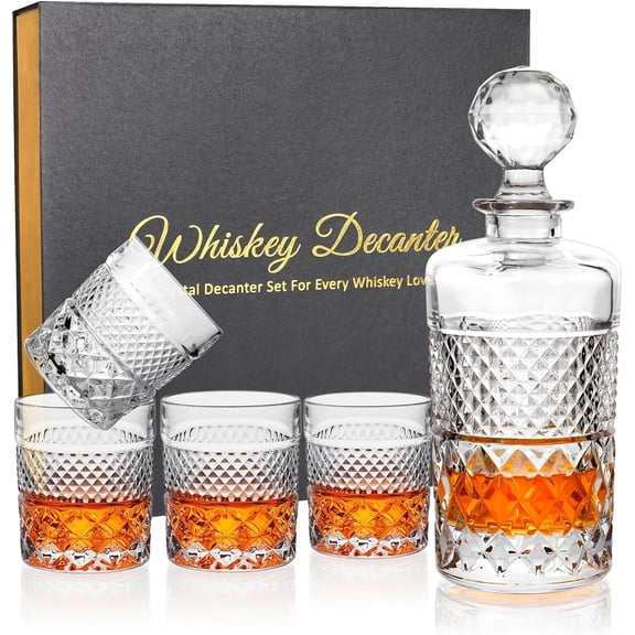 27oz Whiskey Decanter Set in Gift Box, Crystal Whiskey Decanter Sets for Men, Liquor Decanters with 4 Glasses, Gifts for Men Dad