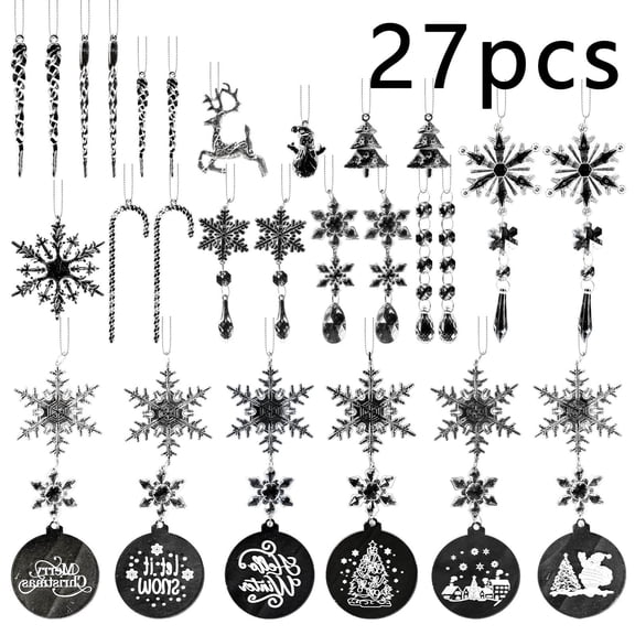27pc Clear Acrylic Christmas Snowflake Icicle Hanging Ornaments | Winter Snowflake Decorations Set for Christmas Tree | Party Favors & Home Decor