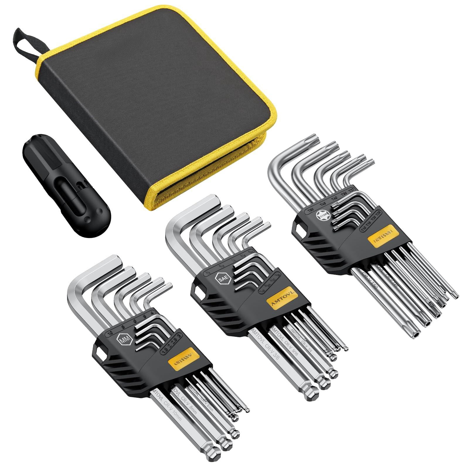 27pcs Allen Key Set - Metric & Sae Wrench  Extra Long Ball Star End Hex Keys With T-handle Color Coding For Bicycle Household Diy (sliver-27pcs Wrenches Sets)