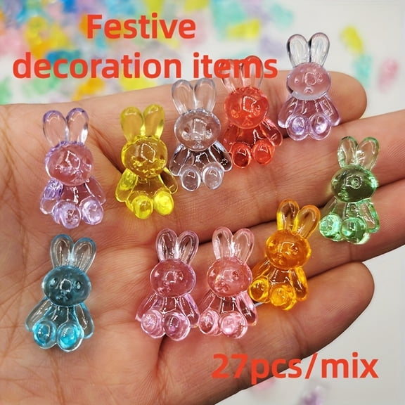 27pcs Festive Bunny Decor - Adorable Acrylic Rabbit Figurines for Holiday & Easter Decorations. Cute Bunny Ornaments for Party, Gift, and DIY Craft Projects.
