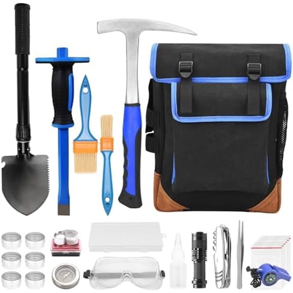 27pcs Geology tool kitsRock mining toolsRock hounding tools with exquisite accessory matchingGeological hammer and Foldable shovel(style001)$$Tools & Hardware Other