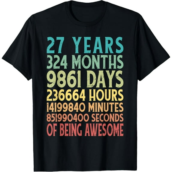 27th Birthday 27 Years 324 Months Of Being Awesome Retro T-ShirtMen and women, Black T-shirt, size: Extra large