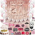 thumbnail image 1 of 27th Birthday Decoration Rose Gold, 27 Party Supplies Decoration, 27th Sash, 27 Cake Topper, 27th Photo Props, confetti Balloons, Curtain, 1 of 3