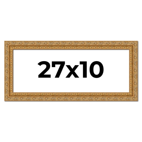 27x10 Frame Gold Ornate Solid Wood Picture Frame | 2 Inch Moulding Width | Firman Traditional Photo