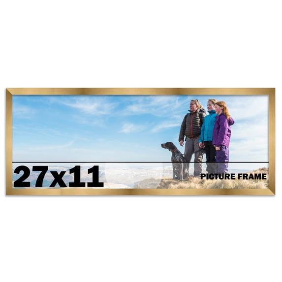 27x11 Frame Gold Bronze Modern Solid Wood Picture Frame | 0.75 Inch Moulding Width | Includes UV