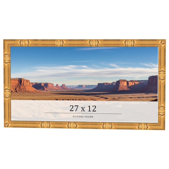 27x12 Frame Gold Bamboo Solid Wood Picture Frame | 1 Inch Moulding Width | Interior Frame Depth
