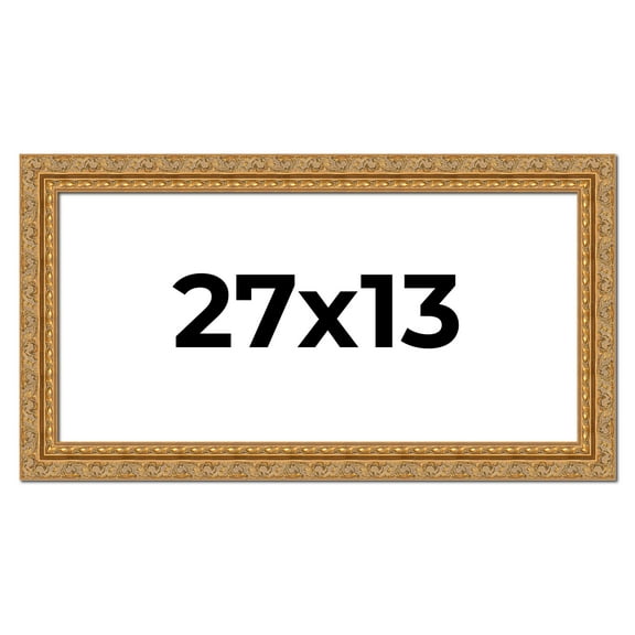 27x13 Frame Gold Ornate Solid Wood Picture Frame | 2 Inch Moulding Width | Firman Traditional Photo