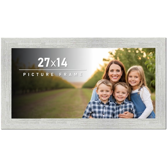 27x14 Frame White Barnwood Picture Frame Includes UV Acrylic Plexiglass, Acid Free Foam Backing