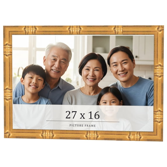 27x16 Frame Gold Bamboo Solid Wood Picture Frame | 1 Inch Moulding Width | Interior Frame Depth