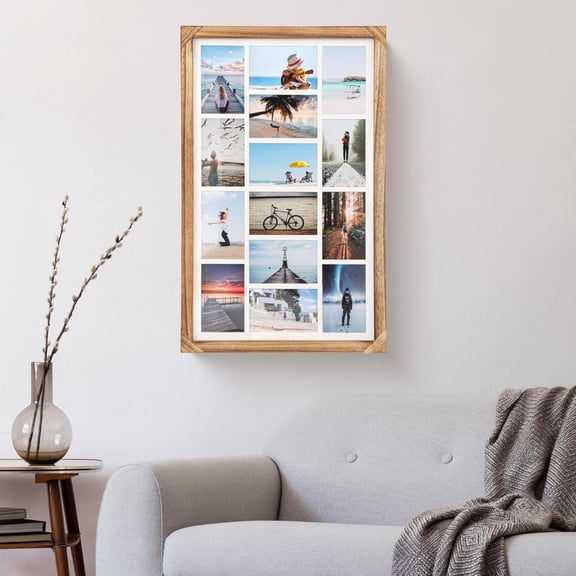 27x17 Inch Large Wood Collage Picture Frames for Wall,14 Opening 4x6 Multiple Picture Frame with Mat,Display Photos(Carbonized Brown)