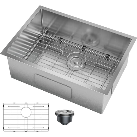 27x19 In Undermount Kitchen Sink 16 Gauge 304 Stainless Steel Single Bowl Workstation Sink with Bottom Grid and Drain Rack