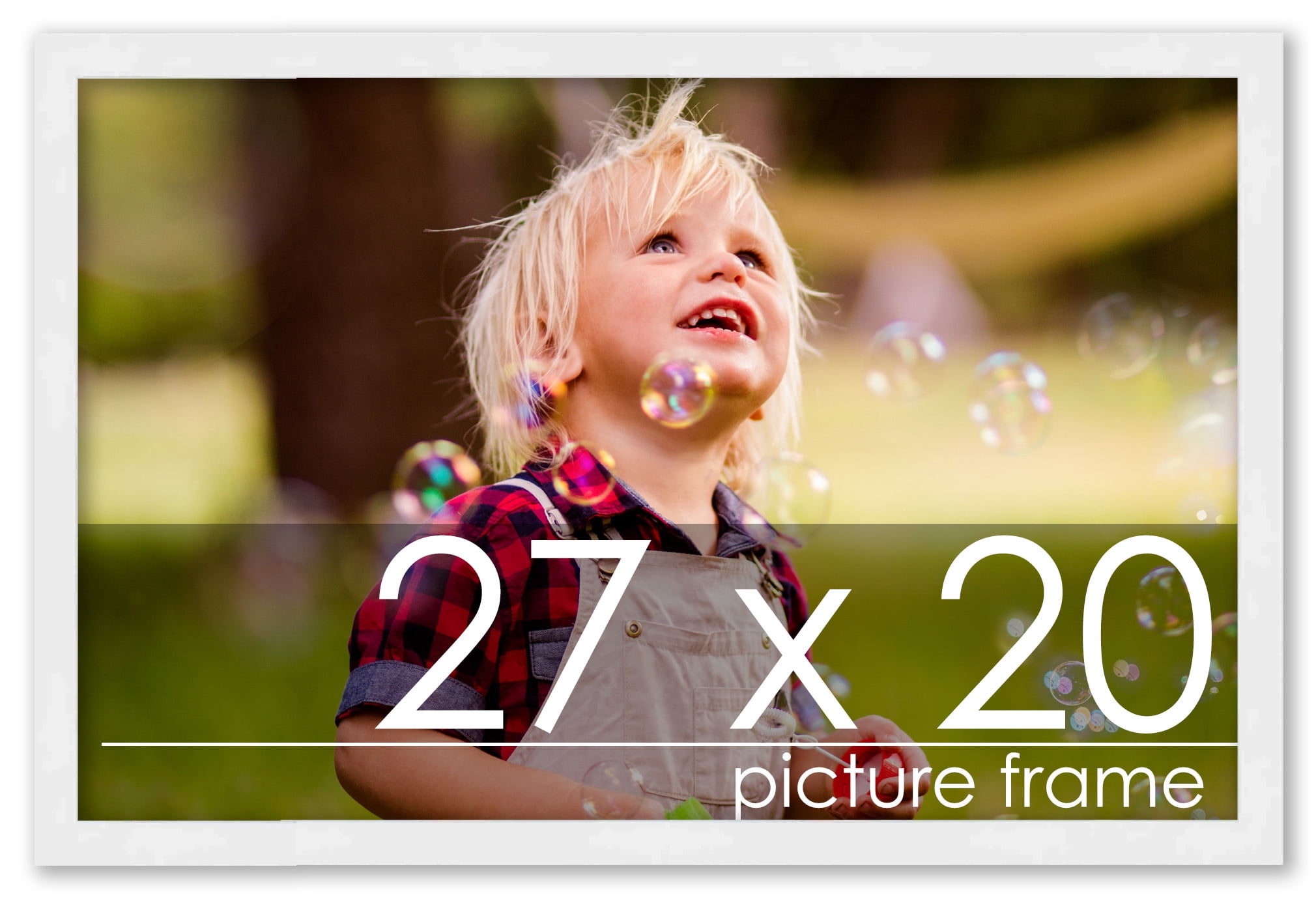 27x20 White Wood Picture Frame - UV Acrylic, Foam Board Backing