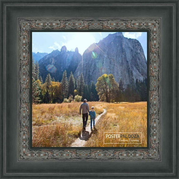 27x27 3.5" Wide Ornate Black Picture Frame - UV Acrylic, Foam Board Backing, Hanging Hardware