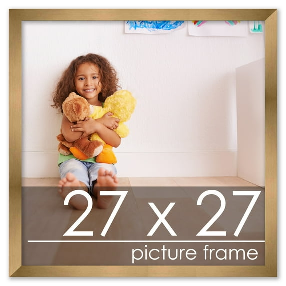 27x27 Gold Wood Picture Square Frame - UV Acrylic, Foam Board Backing, Hanging Hardware