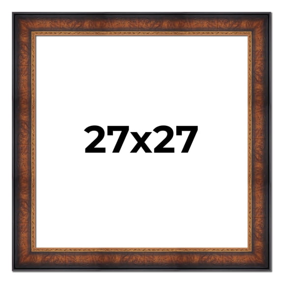 27x27 Frame Brown Walnut Gold Ornate Trim Solid Wood Plein Air Picture Frame | 3 Inch Moulding