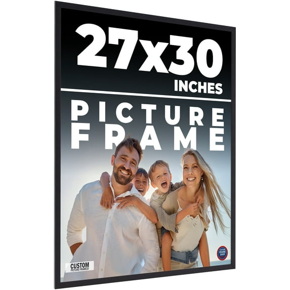 27x30 Frame Black Solid Wood Picture Frame | 0.75 Inch Moulding Width | Includes UV Acrylic