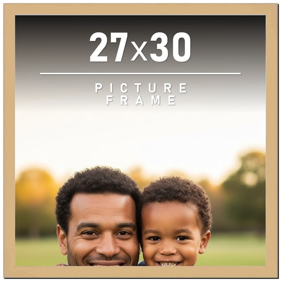 27x30 Frame Natural Wood Picture Frame | 0.75 Inch Moulding Width | with UV Acrylic Plexiglass,
