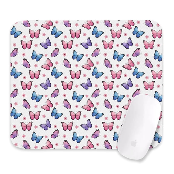 27x32cm Mouse Pad, Non-Slip Waterproof Rubber Base, Smooth Precise Desk Mat,Butterfly Floral Dot White Pattern