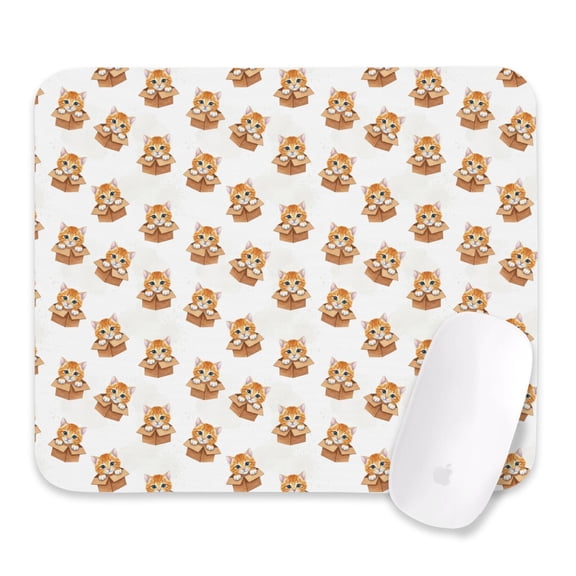 27x32cm Mouse Pad, Non-Slip Waterproof Rubber Base, Smooth Precise Desk Mat,Cat Box Orange White Pattern
