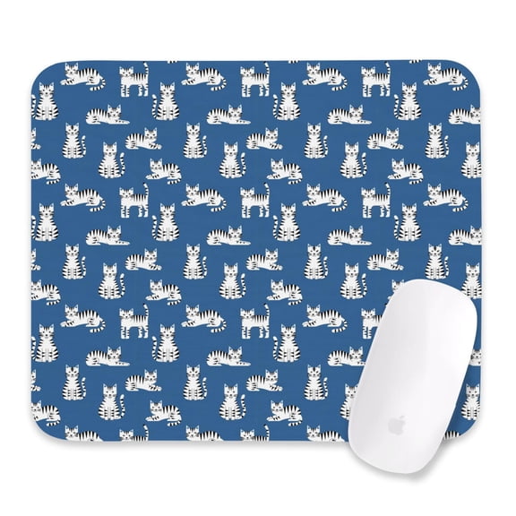 27x32cm Mouse Pad, Non-Slip Waterproof Rubber Base, Smooth Precise Desk Mat,Cat Striped Blue Pattern