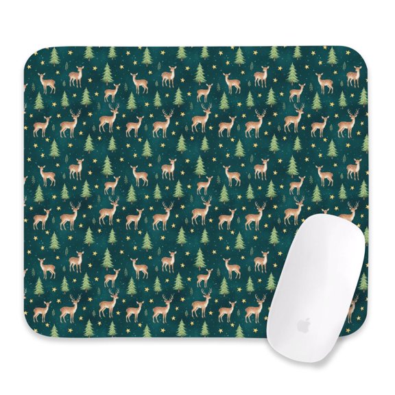27x32cm Mouse Pad, Non-Slip Waterproof Rubber Base, Smooth Precise Desk Mat,Christmas Reindeer Tree Dark Teal Pattern
