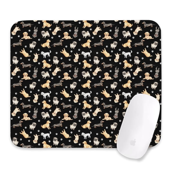 27x32cm Mouse Pad, Non-Slip Waterproof Rubber Base, Smooth Precise Desk Mat,Dog Breed Paw Print Black Pattern