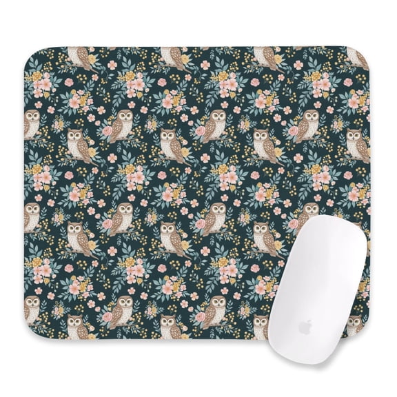 27x32cm Mouse Pad, Non-Slip Waterproof Rubber Base, Smooth Precise Desk Mat,Owl Floral Light Dark Teal Pattern