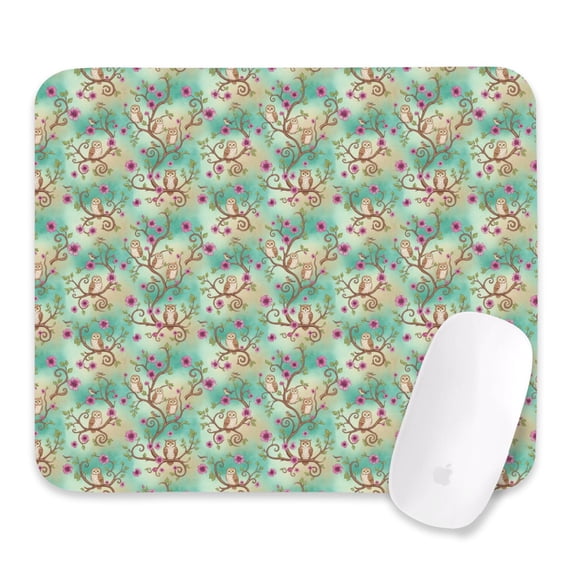 27x32cm Mouse Pad, Non-Slip Waterproof Rubber Base, Smooth Precise Desk Mat,Owl Floral Vine Light Teal Pattern