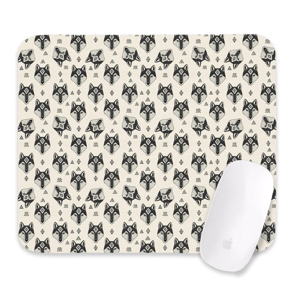 27x32cm Mouse Pad, Non-Slip Waterproof Rubber Base, Smooth Precise Desk Mat,Wolf Geometric Portrait Beige Pattern