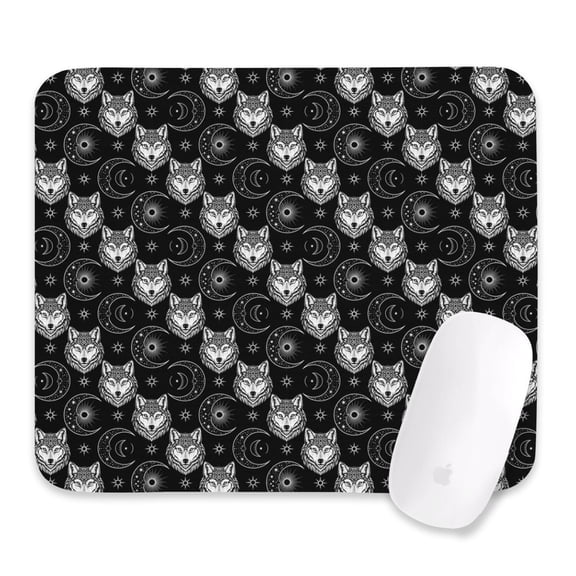27x32cm Mouse Pad, Non-Slip Waterproof Rubber Base, Smooth Precise Desk Mat,Wolf Occult Moon Black Pattern