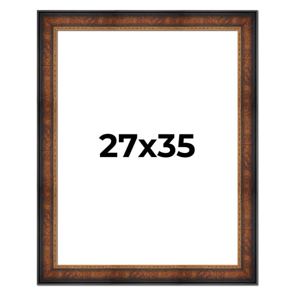 27x35 Frame Brown Walnut Gold Ornate Trim Solid Wood Plein Air Picture Frame | 3 Inch Moulding