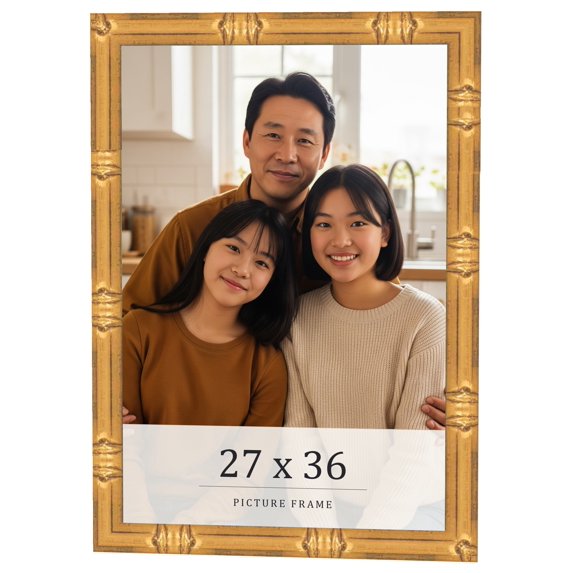 27x36 Frame Gold Bamboo Solid Wood Picture Frame | 1 Inch Moulding Width | Interior Frame Depth