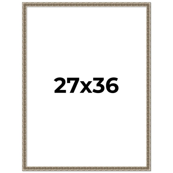 27x36 Frame Silver Versailles Ornate Solid Wood Picture Frame | 1 Inch Moulding Width | Interior