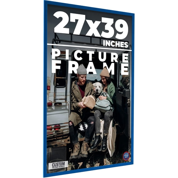 27x39 Classic Modern Blue Picture Frame - UV Acrylic, Foam Board Backing, Hanging Hardware