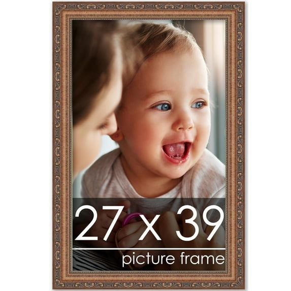 27x39 Antique Gold Bronze Wood Picture Frame - UV Acrylic, Foam Board Backing, Hanging Hardware